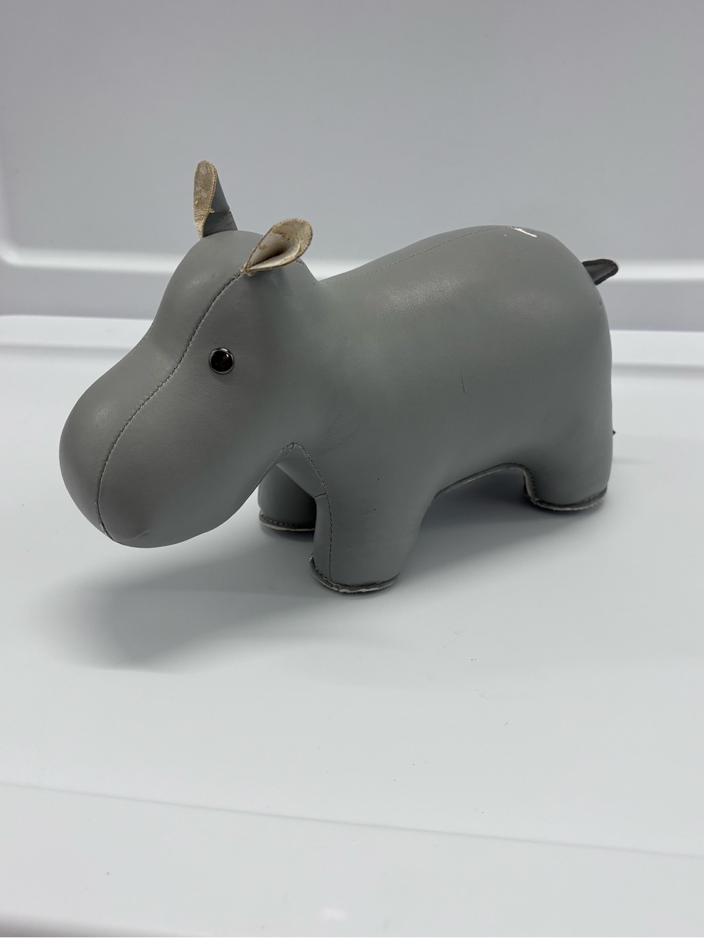 Zuny Gray Vegan Faux Leather Hippopotamus Bookend Doorstop Paperweight Weighted